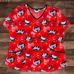 Disney Women's Red Minnie and Mickey Love scrub top nurse doctor